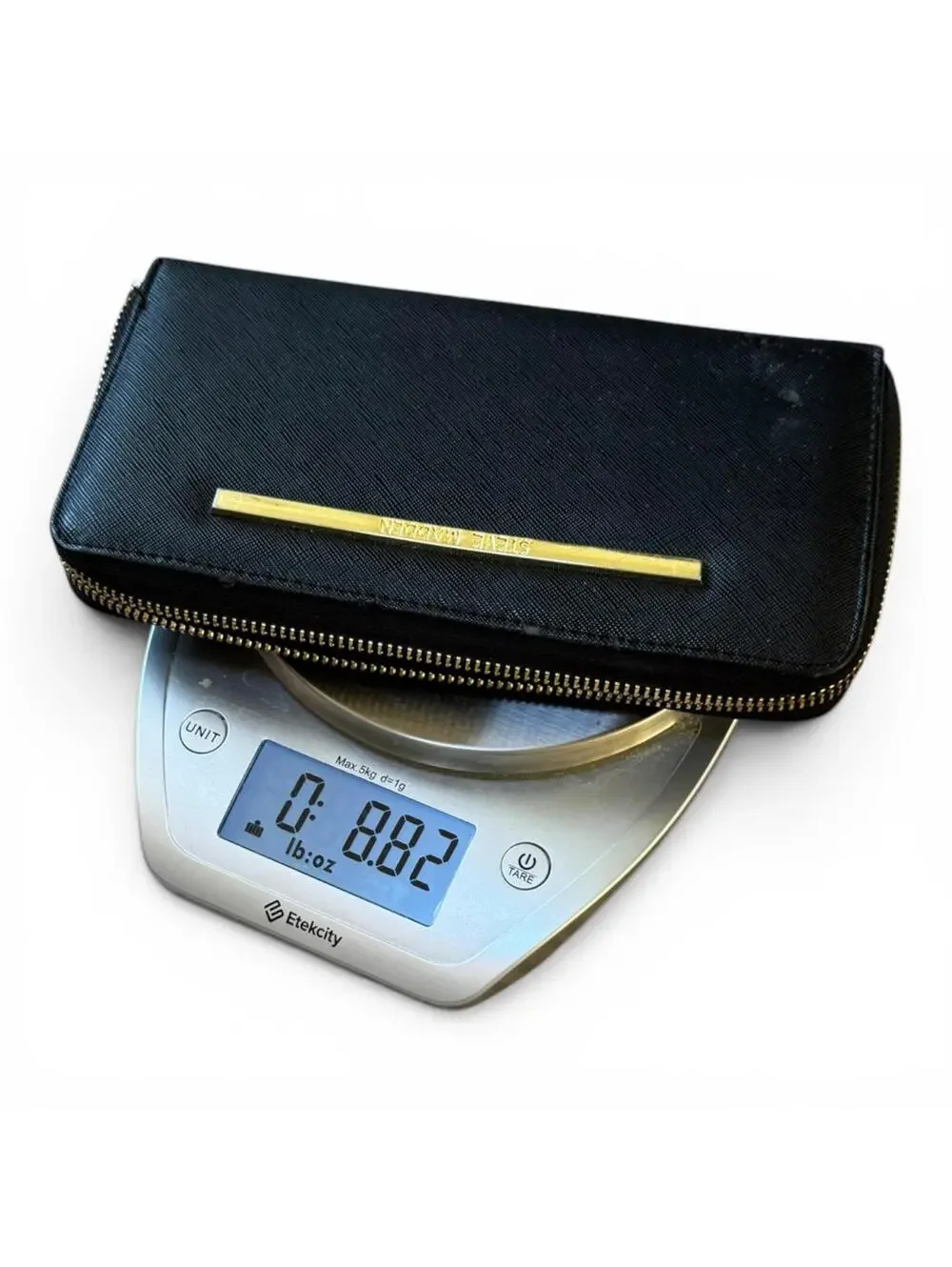 Steve Madden Large Black Pleather Wallet Bifold Gold Colored Hardware GC
